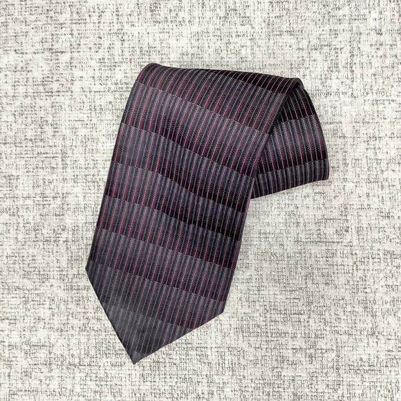 DKNY Burgundy Black Striped Silk Neck Tie - Picture 1 of 5